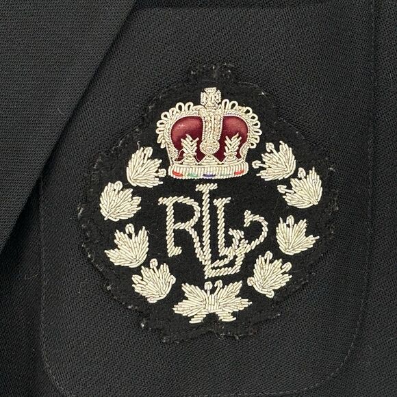 Lauren Ralph Lauren 100% Wool Black Double Breasted Blazer 6 Silver Button/Crest - Picture 3 of 8